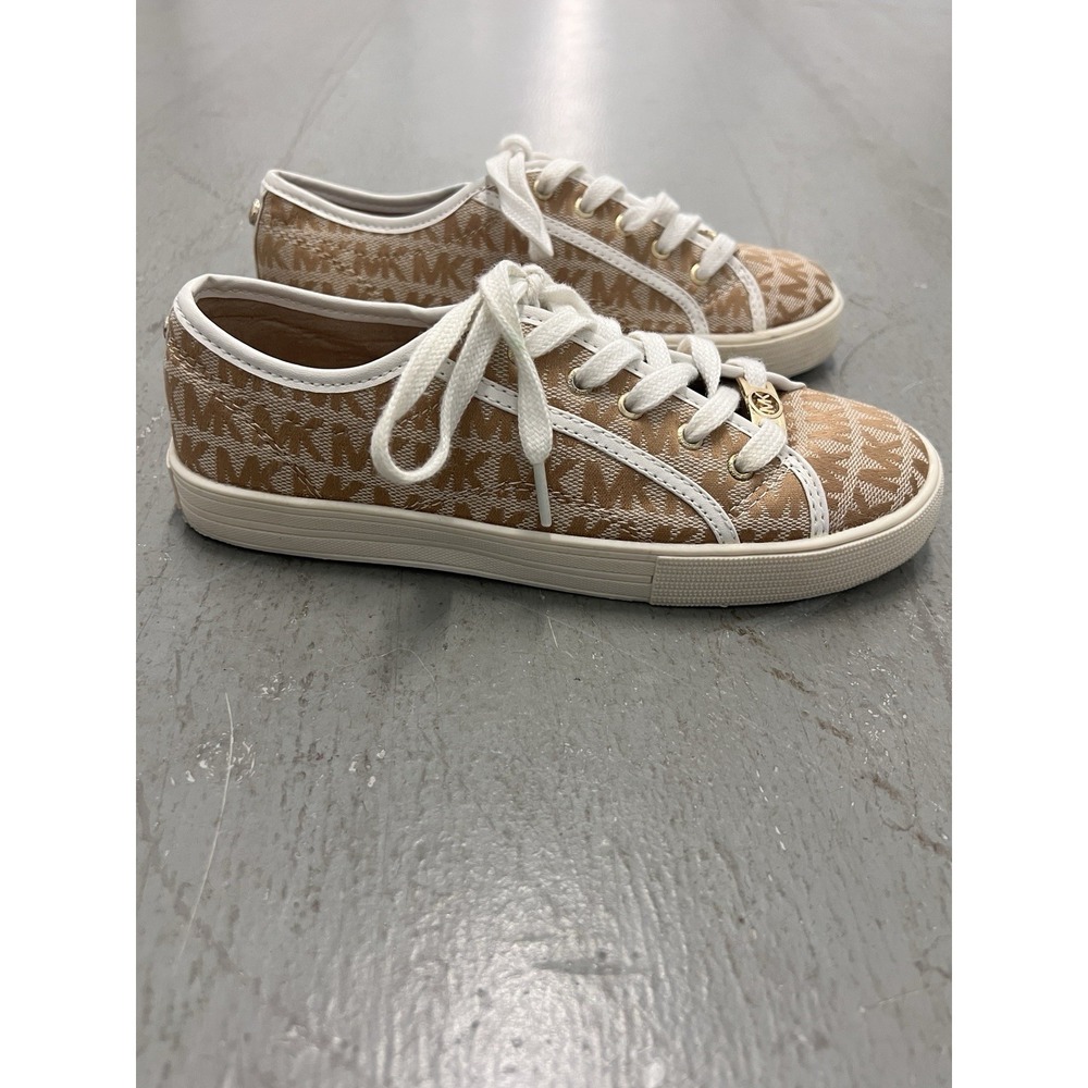 Michael Kors Girls Ivy Nettle Camel Gold MK Logo Lace Sneakers Size 3 Shoes‎